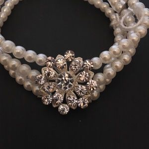 3 strand Pearl & Rhinestone Bracelet